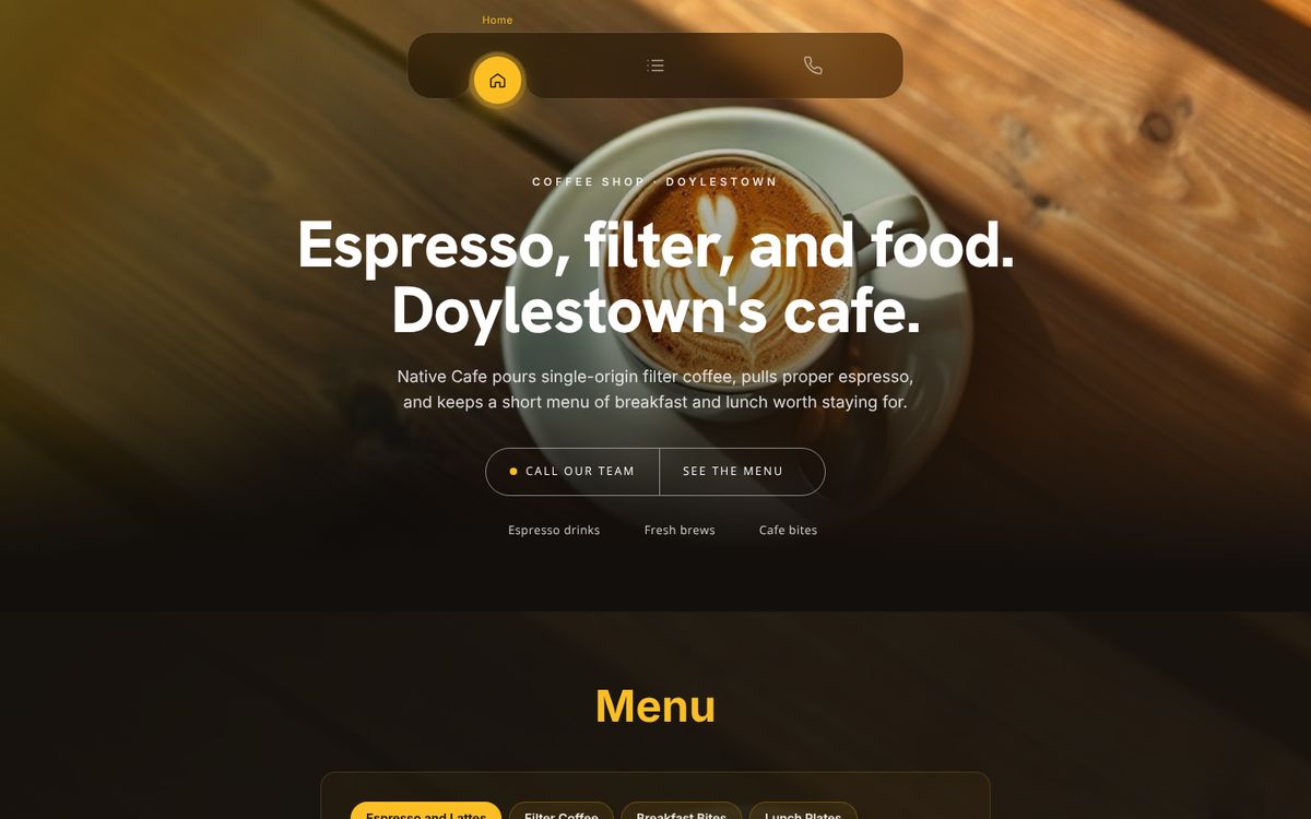 Native Cafe website