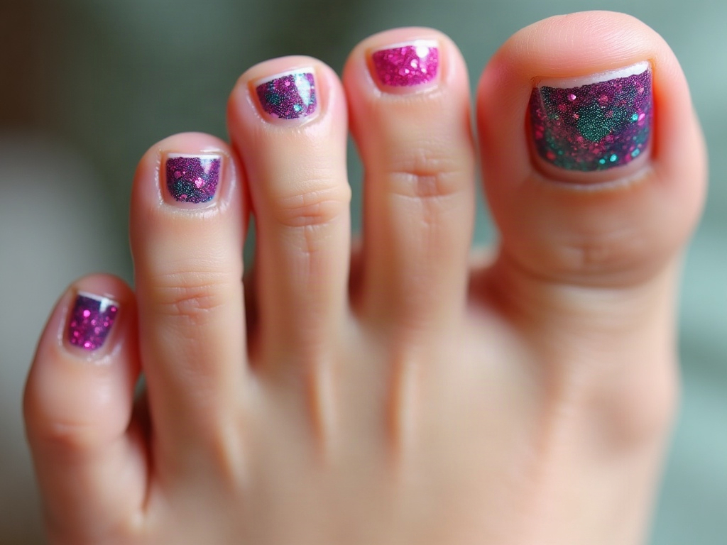 Close-up of pedicured nails with nail art