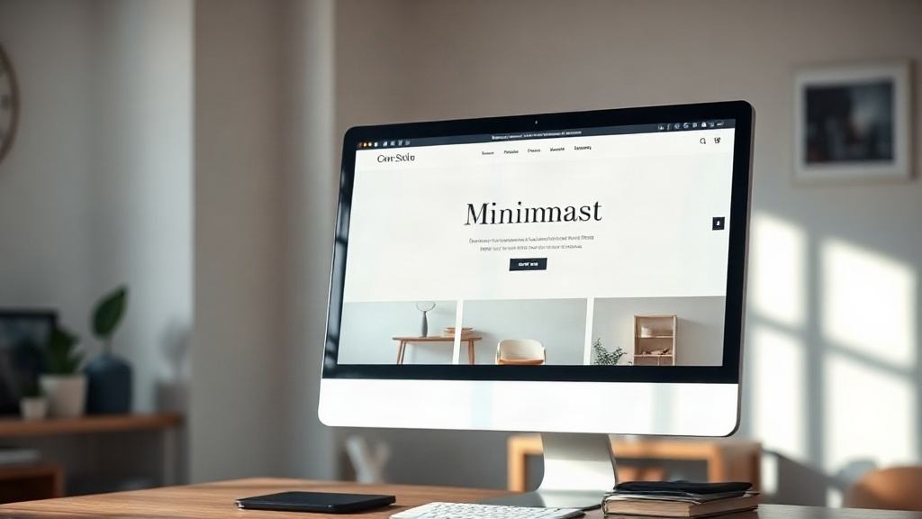 Monitor showing a minimalist furniture store website homepage